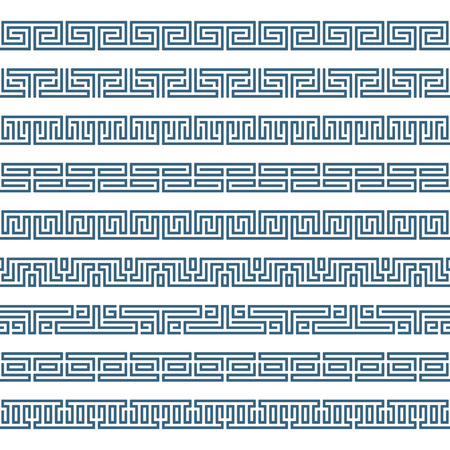 Greek seamless pattern border. Set of Old grecian ornaments. Abstract geometric ornament, isolated on white background. Ancient Greek borders collection. Vintage Framework Border. Vector illustration.のイラスト素材