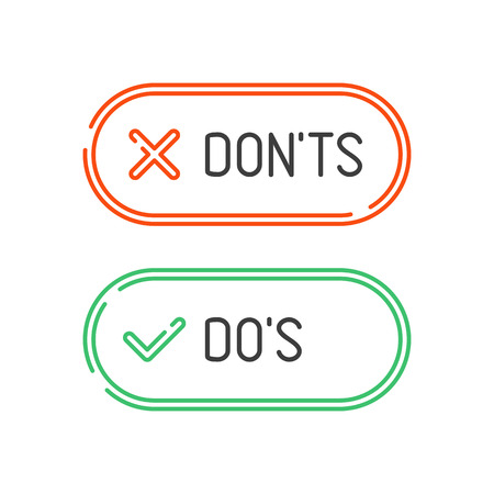 Thin line check mark icons set isolated on white background. Green tick and red cross checkmarks buttons in flat style. Yes or No confirm or reject signs. Vector illustration EPS 10.のイラスト素材