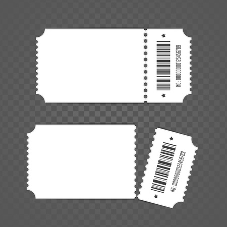 Blank ticket template. Retro cinema ticket templates, isolated on transparent background. Set of Tickets to theater, concert or other event. Vector illustration in flat style. EPS 10.のイラスト素材