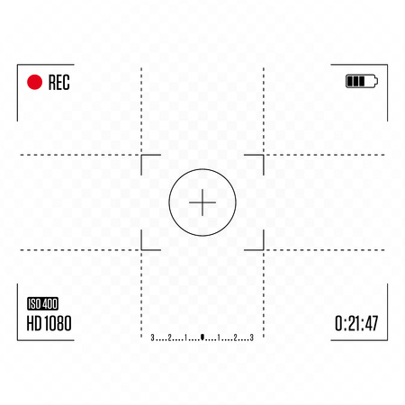 Camera frame viewfinder isolated on transparent background. Viewfinder grid photo or video camera display. Recording Rec led blinked. Vector illustration EPS 10.のイラスト素材