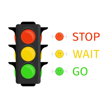Traffic Light icon in flat style. Semaphore isolated on white background. Simple traffic lights with red, yellow, green lights - go, wait, stop. Vector illustration EPS 10.のイラスト素材