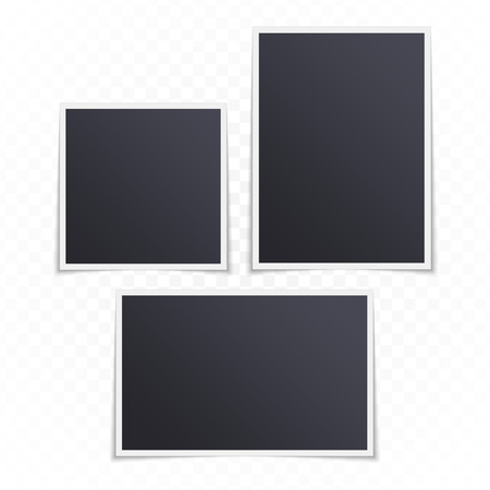 Collection of vector blank photo frames with shadow effects isolated on white background. Set different sizes of photos for your picture.のイラスト素材