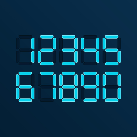 Calculator digital numbers set. Modern electronic figures isolated on black background. Bright Numbers template. Vector illustration EPS 10.のイラスト素材