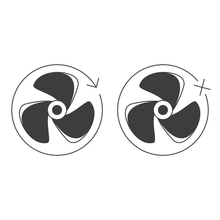 Propeller fan in flat style. Air ventilator blade, equipment blower concept. Ventilation icon isolated on white background. Turbines or propeller screw sign. Vector illustration EPS 10.のイラスト素材