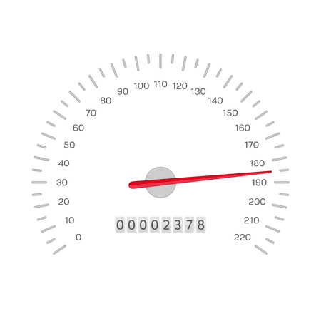 Car speedometer isolated on white background. Simple black gauge in flat style. Automobile tachometer or odometer with speed panel. Vector illustration EPS 10.のイラスト素材
