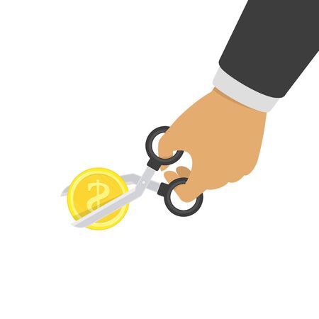 Hand cutting gold coin.のイラスト素材