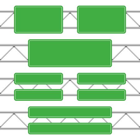 Green road sign set isolated on white background. Blank traffic signs templates for a text. Information boards different sizes for your message. Vector illustration in realistic style. EPS 10.のイラスト素材