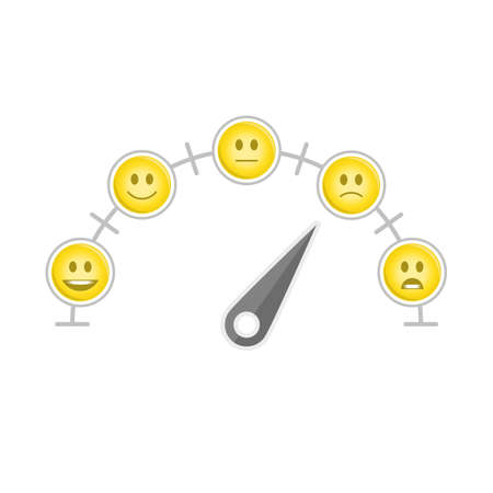 Feedback emoticon gauge. Rank or level of satisfaction rating. Review in form of emotions, smileys, emoji. User experience. Customer Feedback Manometer vector set.のイラスト素材