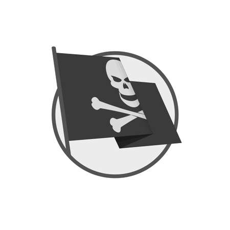 Two crossed pirate flag with skull on isolated white background. Waving Pirate Flag Jolly Roger in flat style.のイラスト素材