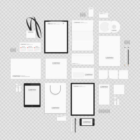 Corporate identity template set. Branding design. Business stationery mock-up. Large collection. Template folder, A4 letter, visiting card, envelope more. Empty objects for presentation company style.のイラスト素材