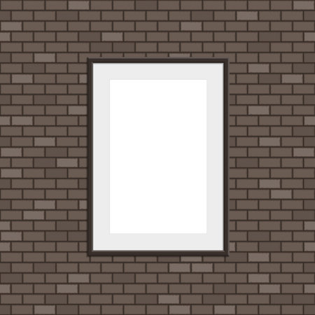 Black realistic picture frame on brown brick wall seamless pattern vector background. Modern photo frame and text to your design projects. Layered vectorのイラスト素材