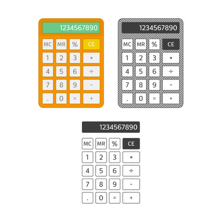 Calculator icon set in flat style. Electronic calculator isolated on white background. Flat design vector business counting device mock up for application interface and web design.のイラスト素材