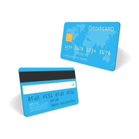 Mockup Credit Card with worlds map. Empty plastic card template isolated on transparent background. Realistic style. Business and finance concept. Vector illustration EPS 10.のイラスト素材