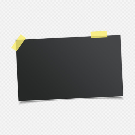 Blank photo frames with shadow effects and sticky tape scotch isolated on transparent background. Photos templates frame for your picture. Vector illustration realistic styleのイラスト素材