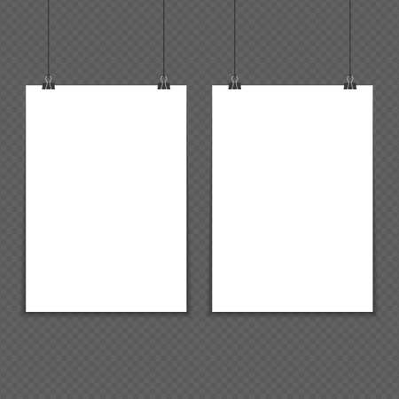 Two empty white A4 sized vector paper mockup. Realistic vertical poster mock-up isolated on vintage background. Show your flyers, brochures, headlines etc. EPS10のイラスト素材