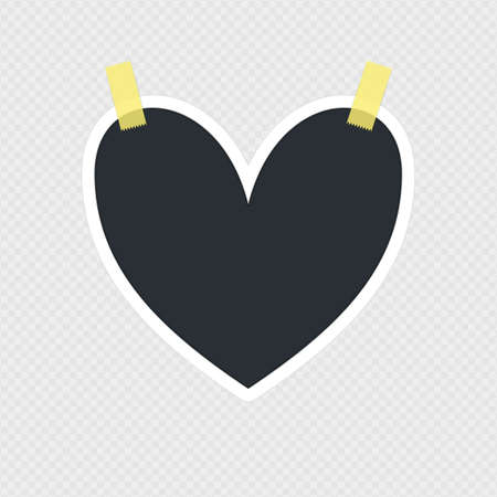 Photo frame on heart shaped in realistic style isolated on transparent background. Love, romantic card concept. Heart white Frames and black copy space. Vector illustration EPS10.のイラスト素材