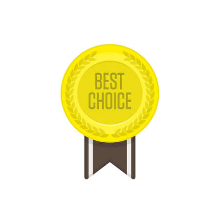 Gold label. Promo stickers with ribbon and text. Best choice, premium quality badge. Vector illustration EPS 10.のイラスト素材