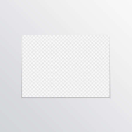 Realistic horizontal poster mock-up A4. Transparent Paper Card. Grey wall with empty blank paper sheet template. Vector illustration EPS 10.のイラスト素材