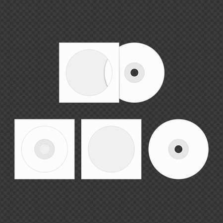 White compact disk with cover mock up template isolated on transparent background. Blank DVD and CD and envelope in realistic style. Vector illustration EPS 10.のイラスト素材