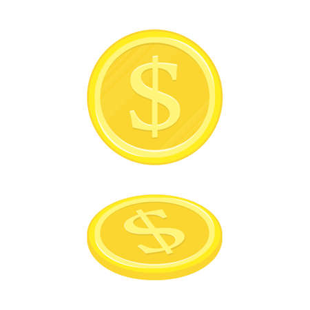 Dollar gold coin icon. Vector illustration isolated on white background. Investment, business concept. Illustration for application button, pictograms, infogpaphics elements, logo or web design.のイラスト素材