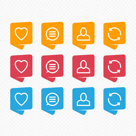 Like, follower and comment icons set. Social media notification icons. Social network app signs. Bubbles new counter notifications. Flat, simple style.のイラスト素材