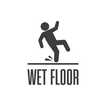 Wet floor warning vector sign isolated on white background. Falling man icon in modern flat style. EPS 10.のイラスト素材