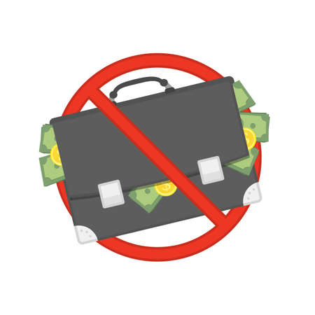 Anti Corruption concept. Businessman giving a bribe. Cash in Suitcase of businessmen during corruption deal. Vector illustration in flat style. EPS 10.のイラスト素材