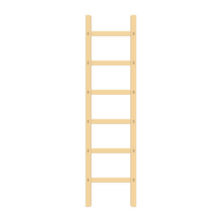 Wooden ladder. Wood step ladders isolated on white background. Vector illustration in modern flat style. EPS 10.のイラスト素材