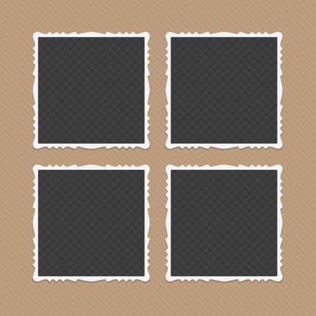 Collection of blank photo frames with shadow effects isolated on brown background. Set of vintage photos frame for your picture. Illustration in realistic style. EPS 10.のイラスト素材