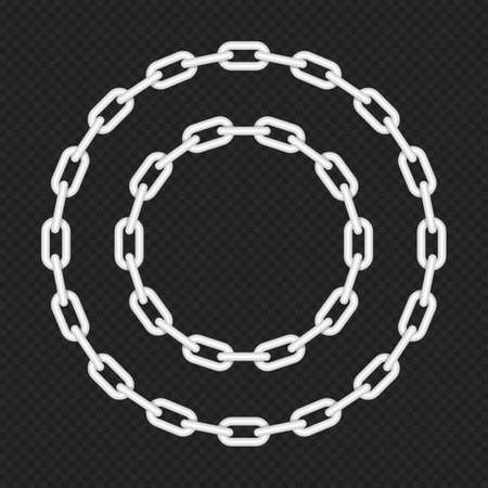 Silver round chain set isolated on black background. Black Circle chain pattern various sizes. Vintage frame template.Decorative frames concept.のイラスト素材