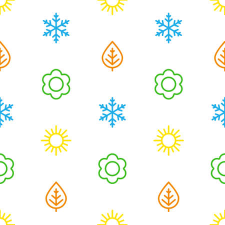 A set of colorful seamless background of seasons. The seasons - winter, spring, summer and autumn. Weather forecast texture. Season simple elements concept. Vector illustrationのイラスト素材