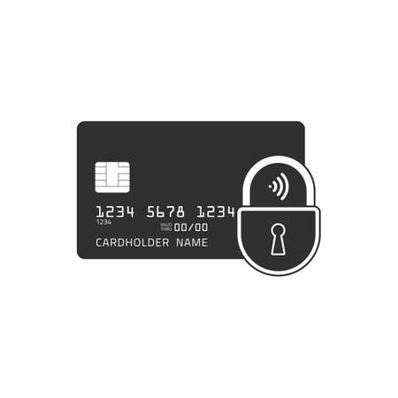 Credit card with lock icon isolated on white background. Secure, payment protection concept. Design element for web banners, mobile app, web sites, infographics. Vector illustration in flat style.のイラスト素材