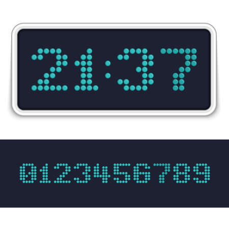 Retro digital alarm clock with blue numbers isolated on white background. Vector illustrationのイラスト素材