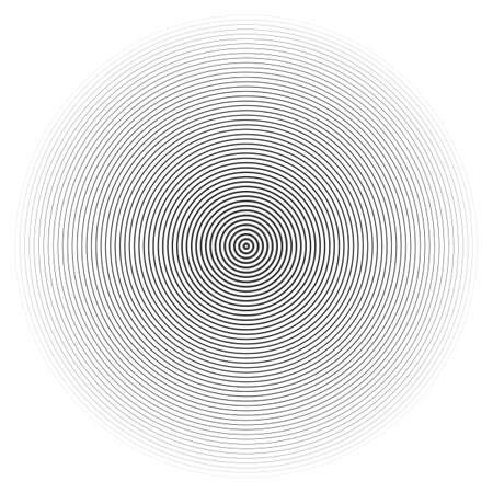 Vector illustration of black rings sound wave. Radar screen concentric circles elements. Line in a circle concept. Radio station signal. Tap symbol. Radio signal background.のイラスト素材
