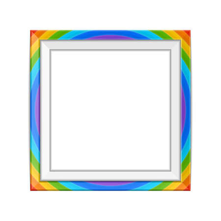 Realistic rainbow colors photo frame template isolated on white background. Multicolor blank picture frames for image or text. Modern design element for you product mock-up or presentation.のイラスト素材