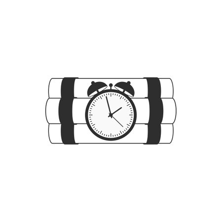 Dynamite icon with timer. Dynamite bomb explosion with clock detonate and wire, in flat style. The symbol of the destruction and terror. Dangerous pyrotechnic equipment. Vector illustrationのイラスト素材