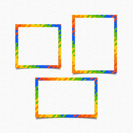 Set of colorful frames. Vintage square picture frames of colorful set for your web design. Abstract colorful picture frames isolated on white background. Vector set of color photo frames on the wallのイラスト素材
