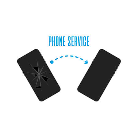 Broken and repaired smartphone isolated on white background. Mobile service, repair concept. Vector illustration. EPS 10.のイラスト素材