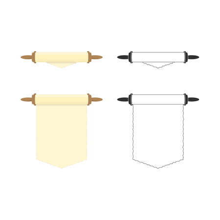 Blank paper scroll in flat style. Vintage parchment isolated on white background. Ancient manuscript template with place for your text. Vector illustration EPS 10.のイラスト素材
