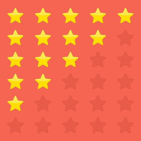 Review rating bubble with gold stars rate. Customer feedback concept. Template of reviews stars rate. Rank or level of satisfaction rating. Vector illustration in flat style. EPS 10.のイラスト素材