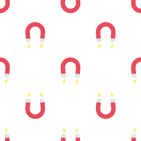 Red magnet seamless background. Magnetism, magnetize or attraction concept. Vector illustrationのイラスト素材