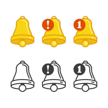 Bell icon set with long shadow. Bell sign in flat style, isolated on white background. Ringing bells emblem in cartoon styling. Vector illustration EPS 10.のイラスト素材
