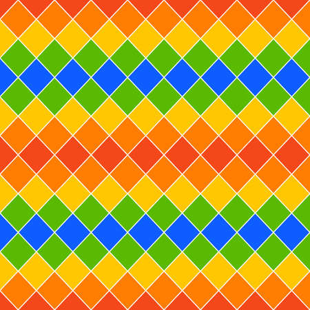 Abstract colorful geometric background. Rhombus geometric background in bright colors. Multi colored small squares and rhombuses. Cute pixel tiled seamless pattern. Vector EPS 10.のイラスト素材