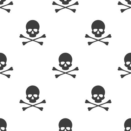 Skull and bones seamless background. Jolly roger pirate flag concept. Crossbones, death skull or poison icon. Danger or warning mark. Vector illustration EPS 10.のイラスト素材