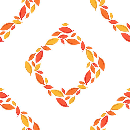 Autumn leaves wreath in flat style, colored leaves isolated set, autumn elements, banner. Red, orange, brown and yellow falling autumns leaves. Vector illustration EPS 10.のイラスト素材