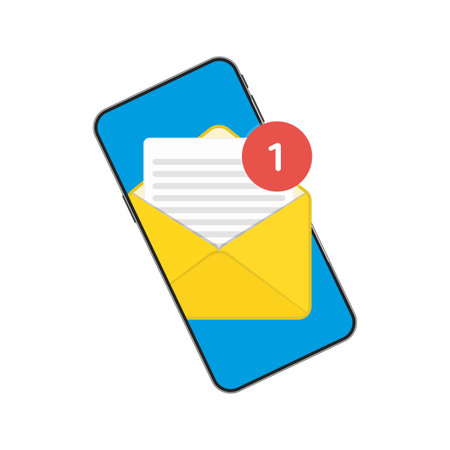 Notifications icon on screen of smart phone. Mobile Phone and push notifications sign. Smartphone...