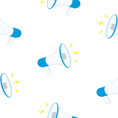 Megaphone, Loudspeaker seamless background. Design element for poster, emblem or flyer. Social media, promotion or marketing concept. Vector illustration.のイラスト素材