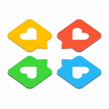 Likes icons set. Social media notification icon in isometric. Social network app signs. Bubbles new counter notifications. Flat, simple style. Vector illustration EPS 10.のイラスト素材