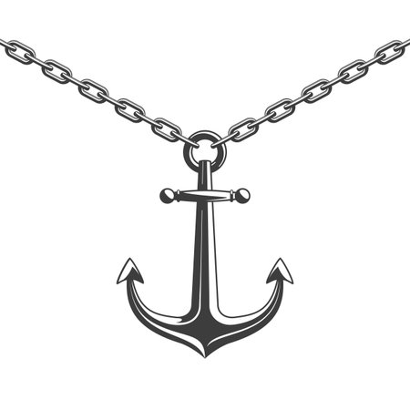 Nautical Anchor with chain links, isolated white background. Ship anchor, vintage icon. Vector illustration for marine and heraldry design. EPS 10.のイラスト素材