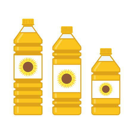 Bottle of vegetable oil in flat style. Sunflower Oil plastic bottles isolated on white background. Vector illustration EPS 10.のイラスト素材